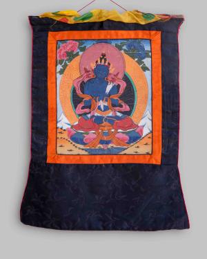Vajradhara Thangka Painting With Silk Brocade | Tibetan Buddhism Arts | Wall Hanging
